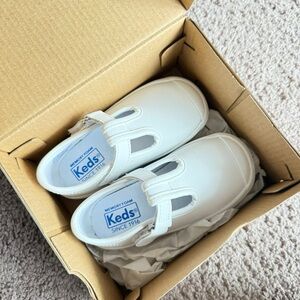Keds Kids White T-Strap Memory Foam Sneakers